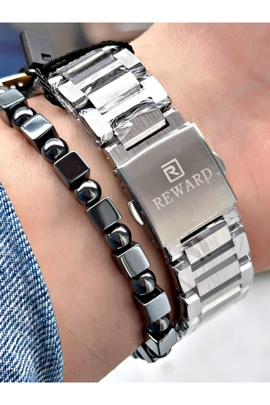 Reward Gümüş Renk Fonksiyonlar Aktif Erkek Kol Saati + BİLEKLİK - Resim 4