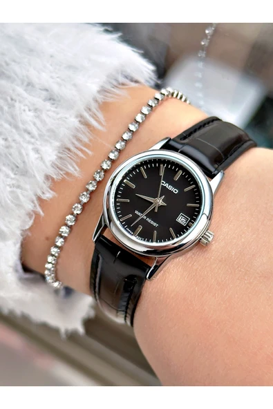 Casio Siyah Renk Deri Kayışlı Şık Dizayn Kadın Kol Saati + BİLEKLİK HEDİYELİ ürün görseli 1