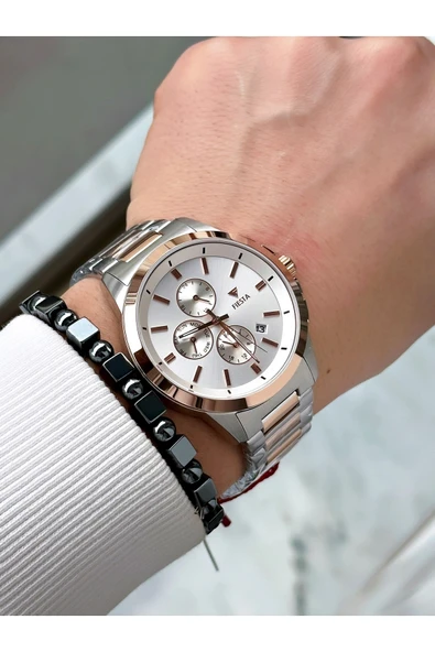 Fiesta Rose Gümüş Renk Fonksiyonlar Aktif Elite Çelik Erkek Kol Saati + BİLEKLİK - Resim 2
