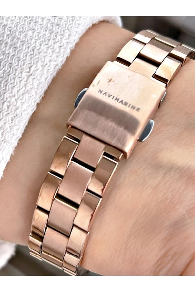 Navimarine Rose Gold Renk Çelik Kordon Kadın Kol Saati Bileklik Hediyeli - Resim 3