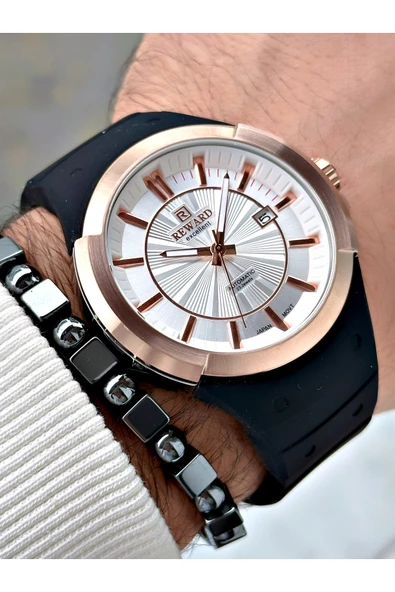 Reward Siyah Renk Çelik Kasa Otomatik Mekanizma Erkek Kol Saati + BİLEKLİK HEDİYELİ - Resim 3