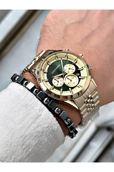 Chaperone Altın Renk  Çelik Kordon Fonksiyonlu Erkek Kol Saati + BİLEKLİK HEDİYELİ By Reward - Resim 2