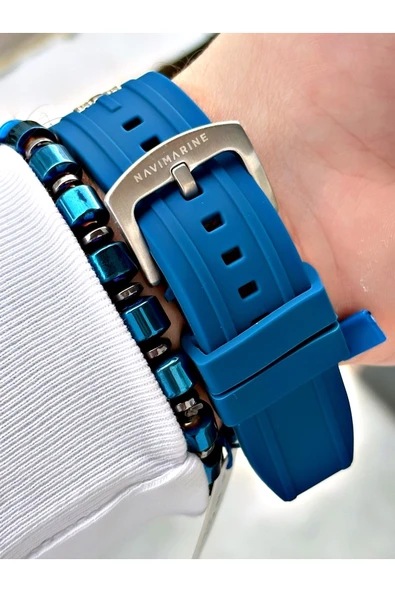Navimarine Siyah Renk Tüm Fonksiyonlar Aktif Orijinal Garantili Silikon Kol Saati + Bileklik Hediyeli - Resim 5