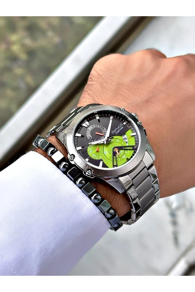 Ferrucci Füme Renk Spor Fonksiyonlu  Çelik Kordon Erkek Kol Saati + BİLEKLİK - Resim 2