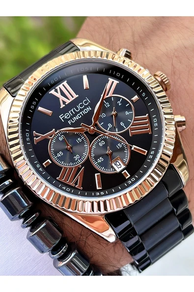 Ferrucci Siyah Rose Gold Renk Fonksiyonlar Aktif Erkek Kol Saati + Bileklik ürün görseli 1