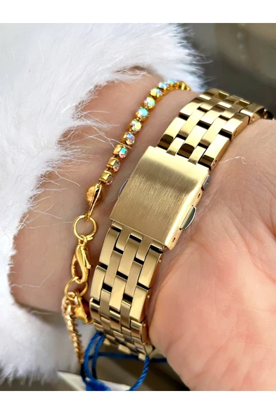 Navimarine Altın Renk Çelik Kordon Kadın Kol Saati + Bileklik - Resim 4