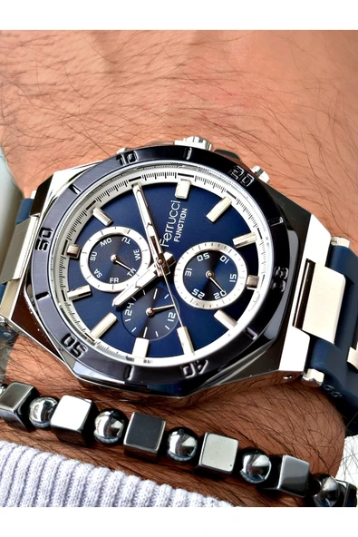 Ferrucci Lacivert Spor Silikon Kordon Erkek Kol Saati + BİLEKLİK HEDİYELİ ürün görseli 1