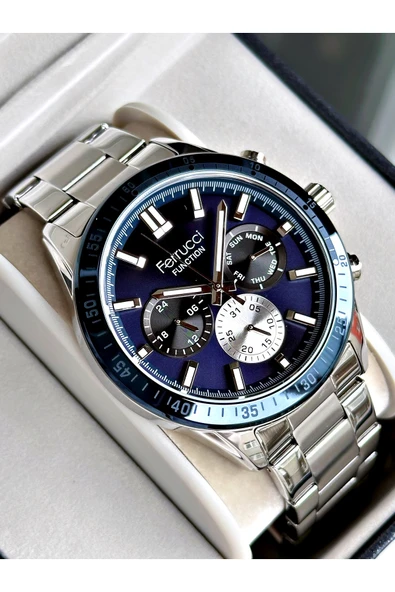 Ferrucci Gümüş Renk Fonksiyonlar Aktif Spor Çelik Kordon Erkek Kol Saati + BİLEKLİK ürün görseli 1
