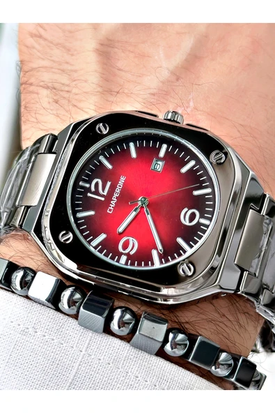 Chaperone Füme Renk Sade Klasik Kare Model Çelik Kordon Erkek Kol Saati + BİLEKLİK HEDİYELİ By REWARD ürün görseli 1