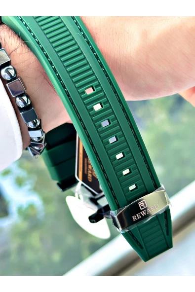 Reward Yeşil Renk Çelik Kasa  Mekanizma Lüx Erkek Kol Saati + BİLEKLİK - Resim 5