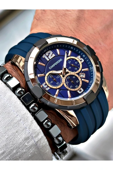 Chaperone Lacivert Spor Silikon Fonksiyonlu Şık Dizayn Erkek Kol Saati + BİLEKLİK HEDİYELİ By Reward - Resim 3