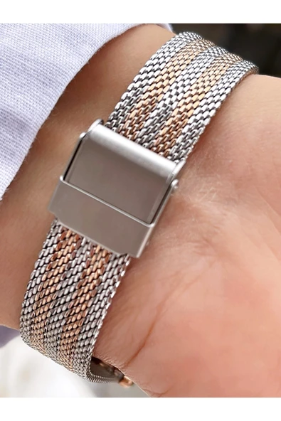 Ferrucci Rose Gold Silver Çift Renk Klasik Hasır Kordon Kadın Kol Saati - Resim 3