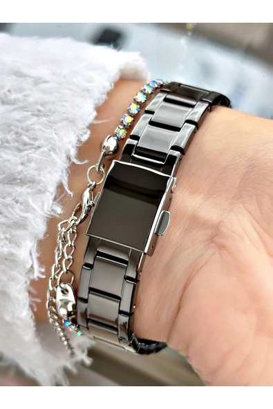 Ferrucci Siyah Renk Klasik Sade Model  Kadın Kol Saati + BİLEKLİK - Resim 3