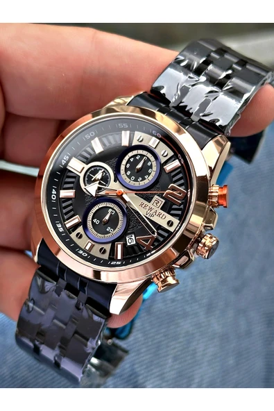 Reward Siyah Renk Çelik Kordon Fonksiyonlar Aktif Orijinal Erkek Kol Saati + BİLEKLİK HEDİYELİ - Resim 3
