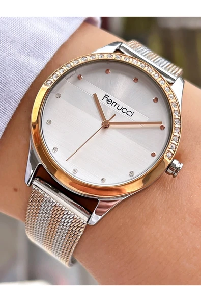 Ferrucci Rose Gold Gümüş Renk Taşlı Model Kadın Kol Saati ürün görseli 1