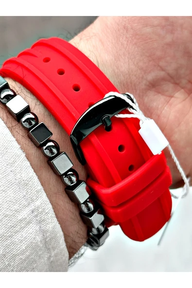 Chaperone Kırmızı Spor Silikon Fonksiyonlu Şık Dizayn Erkek Kol Saati + BİLEKLİK HEDİYELİ By Reward - Resim 6