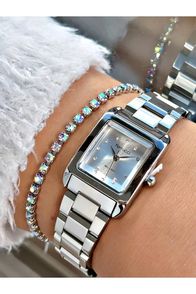 Ferrucci Gümüş Renk Kare Sade Model  Kadın Kol Saati + BİLEKLİK ürün görseli 1