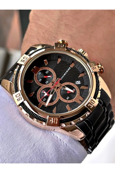 Navimarine Siyah Renk Çelik Kordon Erkek Kol Saati Bileklik Hediyeli - Resim 2