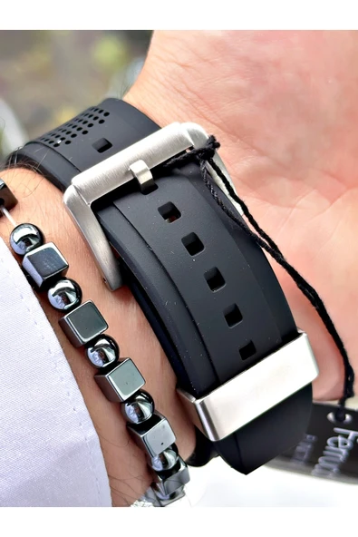 Ferrucci Siyah Renk Silikon Fonksiyonlar Aktif Spor Erkek Kol Saati + BİLEKLİK - Resim 5