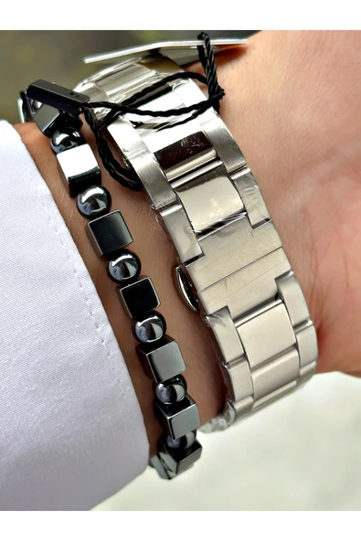 Reward Gümüş Renk Çelik Kordon Orjinal Erkek Kol Saati + Bileklik Hediyeli - Resim 3