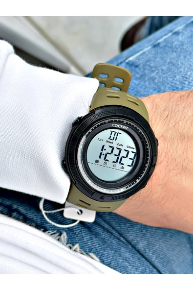 Cockpit Silikon Kordon 5 ATM Su Geçirmez Alarmlı Işıklı Kronometreli Dijital Erkek Kol Saati - Resim 2