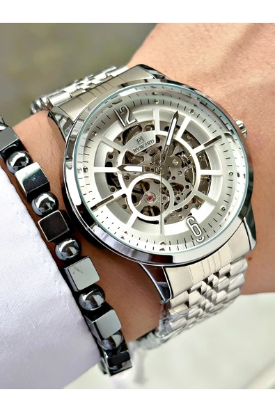 Reward Gümüş Renk Otomatik Business Erkek Kol Saati + BİLEKLİK HEDİYELİ - Resim 4
