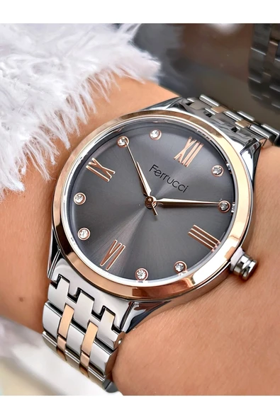 Ferrucci Rosegold Gümüş Renk Şık Tasarım Çelik Kordon Kadın Kol Saati Bileklik Hediyeli ürün görseli 1
