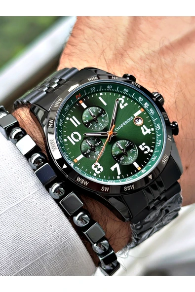 Chaperone Siyah Renk Rakamlı Model Takvimli  Fonksiyonlu Erkek Kol Saati  + BİLEKLİK HEDİYELİ By Reward - Resim 3