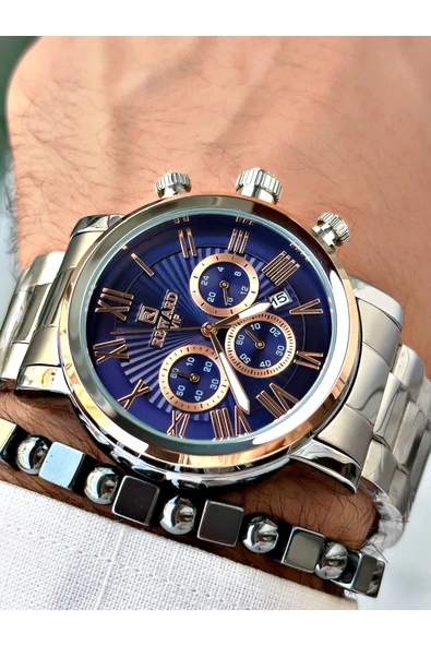 Reward Gümüş Renk Fonksiyonlar Aktif Çelik Kordon 3 ATM Su Geçirmez Erkek Kol Saati + BİLEKLİK - Resim 2