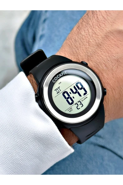 Cockpit Silikon Kordon 5 ATM Su Geçirmez Alarmlı Işıklı Kronometreli Dijital Erkek Kol Saati - Resim 2