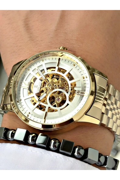 Reward Altın Renk Çelik Kordon Otomatik Business Erkek Kol Saati + BİLEKLİK HEDİYELİ - Resim 2
