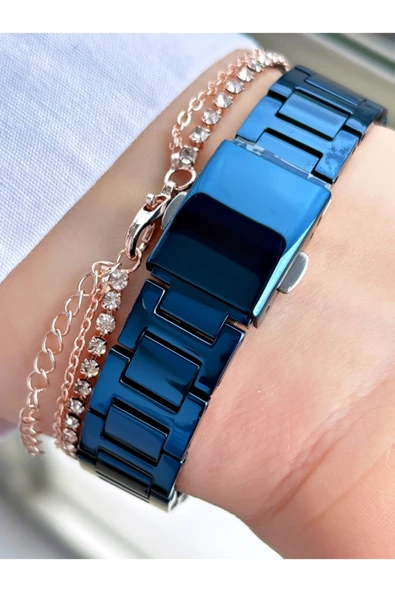 Ferrucci Lacivert Renk Rose Gold Kasa Kalpli Model Kadın Kol Saati + Bileklik Hediyeli - Resim 4