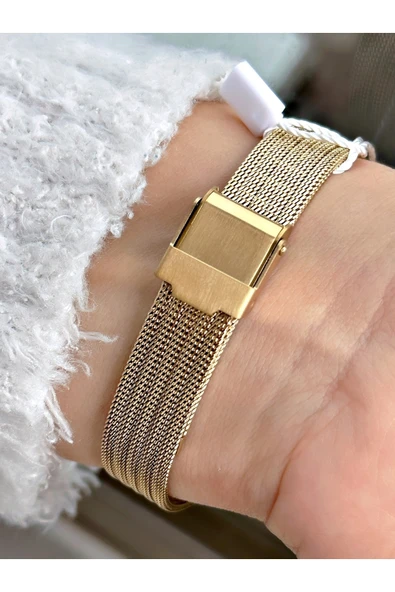 Chaperone Altın Renk Hasır Çelik Kordon Klasik Kadın Kol Saati + Bileklik Hediyeli - Resim 3