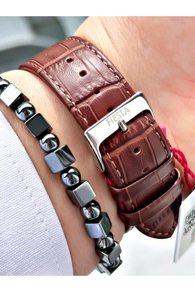 Fiesta Kahve Renk Roma Rakamlı Çelik Kasa Business Erkek Kol Saati + BİLEKLİK - Resim 4