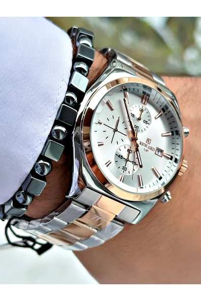 Reward Gümüş Renk Fonksiyonlu  Çelik Kordon Erkek Kol Saati + BİLEKLİK ürün görseli 1