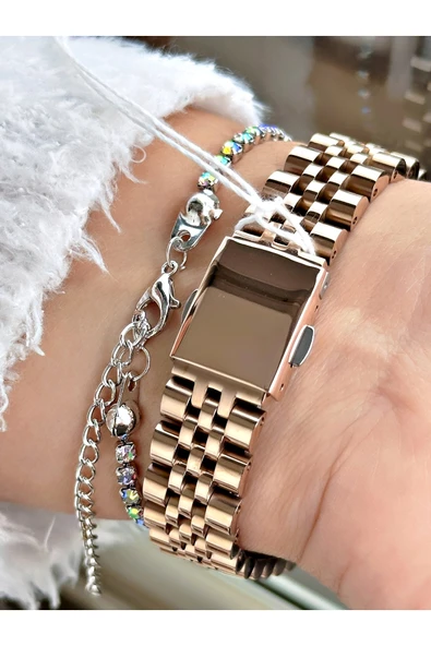Ferrucci Rose Gold Renk Roma Rakamlı Simli Model Şık Dizayn Kadın Kol Saati + BİLEKLİK - Resim 4