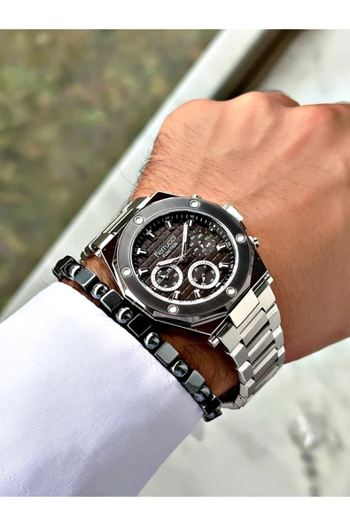 Ferrucci Gümüş Renk Çelik Kordon Spor Model  Erkek Kol Saati + BİLEKLİK - Resim 2