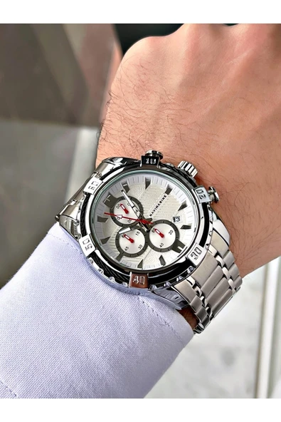 Navimarine Gümüş Renk Çelik Kordon Erkek Kol Saati Bileklik Hediyeli - Resim 2