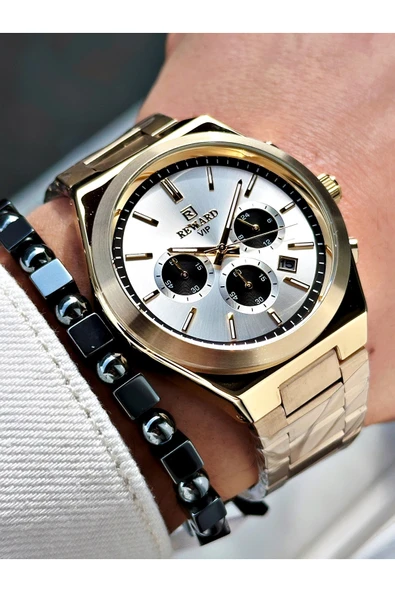 Reward Altın Renk Fonksiyonlar Aktif Çelik Kordon Erkek Kol Saati + BİLEKLİK ürün görseli 1