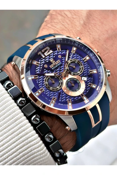 Reward Lacivert Renk Silikon Spor Çelik Kasa Business Erkek Kol Saati + BİLEKLİK - Resim 3