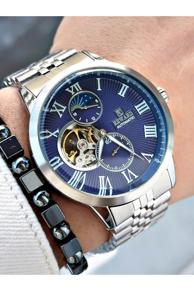 Reward Gümüş Renk Otomatik Mekanizma Roma Rakamlı Erkek Kol Saati + BİLEKLİK ürün görseli 1