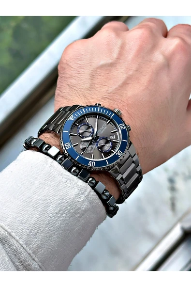 Ferrucci Füme Renk Fonksiyonlar Aktif  Çelik Kordon Erkek Kol Saati + BİLEKLİK HEDİYELİ - Resim 2