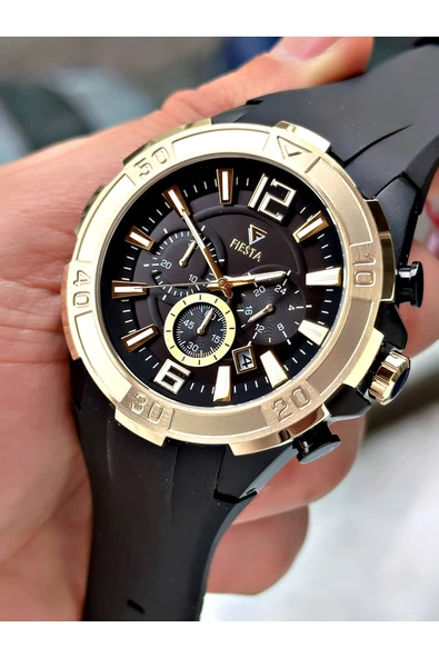 Fiesta Siyah Renk Spor Silikon Çelik Kasa Erkek Kol Saati + BİLEKLİK ürün görseli 1