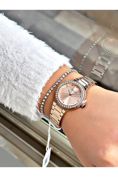 Ferrucci Rose Gold Renk Taşlı Model Sade  Kadın Kol Saati + BİLEKLİK - Resim 2