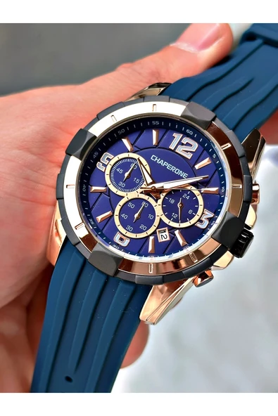 Chaperone Lacivert Spor Silikon Fonksiyonlu Şık Dizayn Erkek Kol Saati + BİLEKLİK HEDİYELİ By Reward - Resim 5