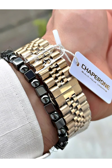 Chaperone Altın Renk Rakamlı Model Takvimli  Fonksiyonlu Erkek Kol Saati  + BİLEKLİK HEDİYELİ By Reward - Resim 4