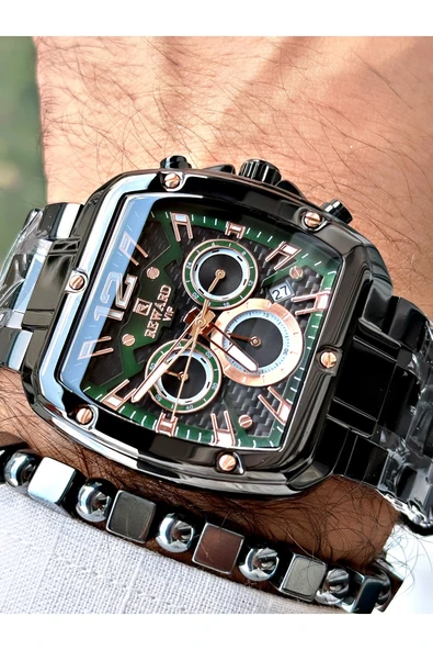 GÜMÜŞ Gümüş Renk Kare Model Çelik Kordon  Erkek Kol Saati + Bileklik - Resim 3