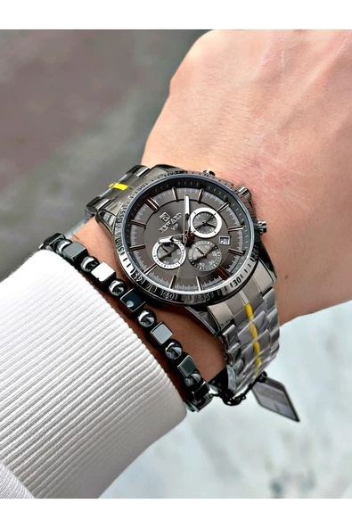 Reward Füme Renk Fonksiyonlar Aktif Ortası Şeritli Çelik Kordon Erkek Kol Saati + BİLEKLİK - Resim 2
