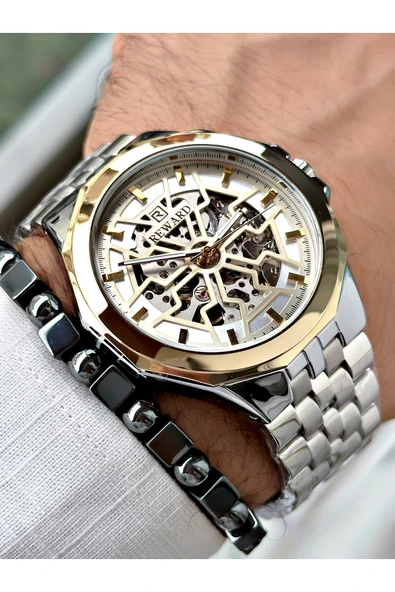 Reward Gümüş Renk Otomatik Business Çelik Kordon  Erkek Kol Saati + BİLEKLİK - Resim 3