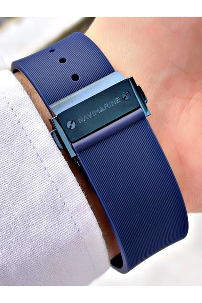 Navimarine Lacivert Renk Silikon Kordon Erkek Kol Saati Bileklik Hediyeli - Resim 3
